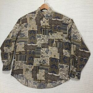 Guy Laroche Patchwork Button Up Long Sleeve Patterned‎ Shirt M/M 15 1/2